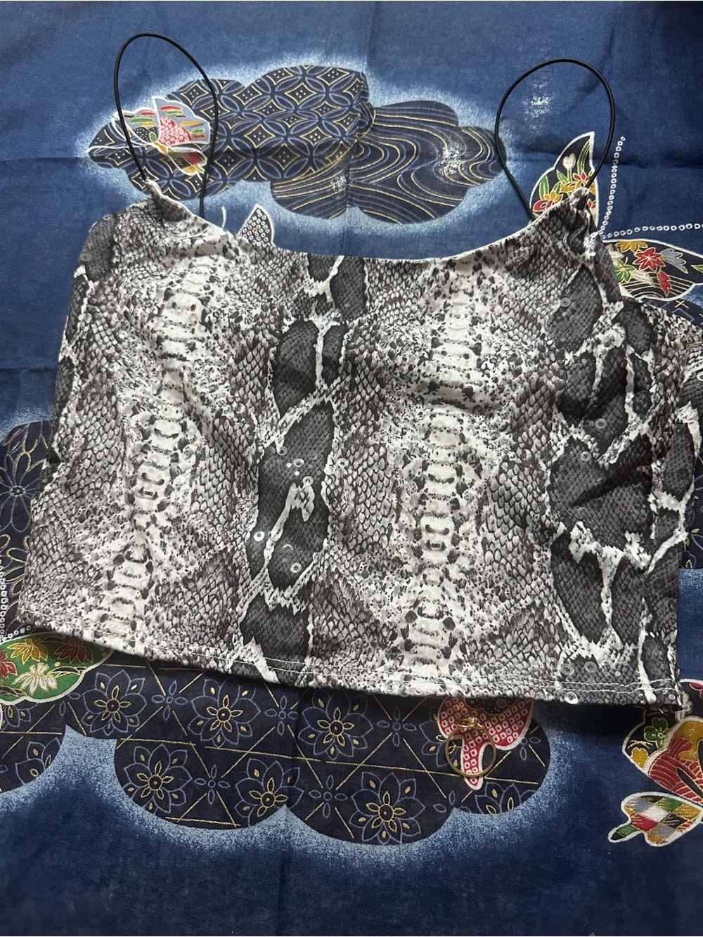 Windsor Black and Gray Snake Print Crop Tank